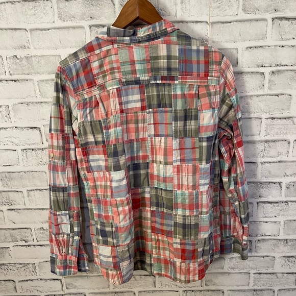 Women’s L.L. Bean blue, white, green & pink plaid button down shirt Medium - Picture 2 of 4